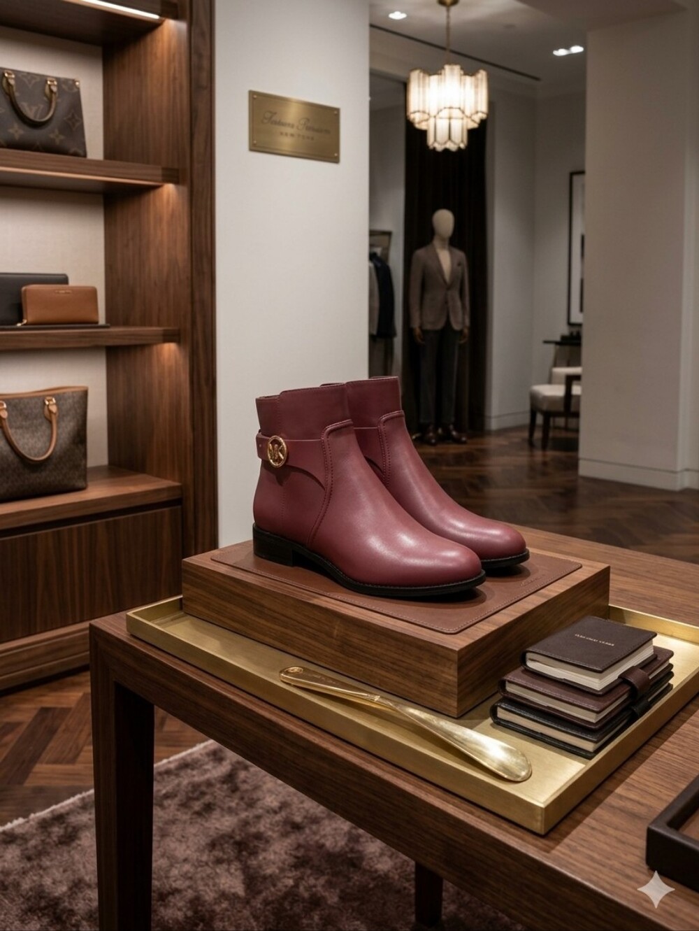 Michael Kors Women's Burgundy Ankle Boots with Gold MK Accent